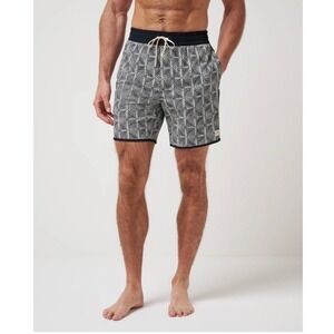 Travis Mathew Mens Board Shorts Black White Geometric Swim Trunks Size L